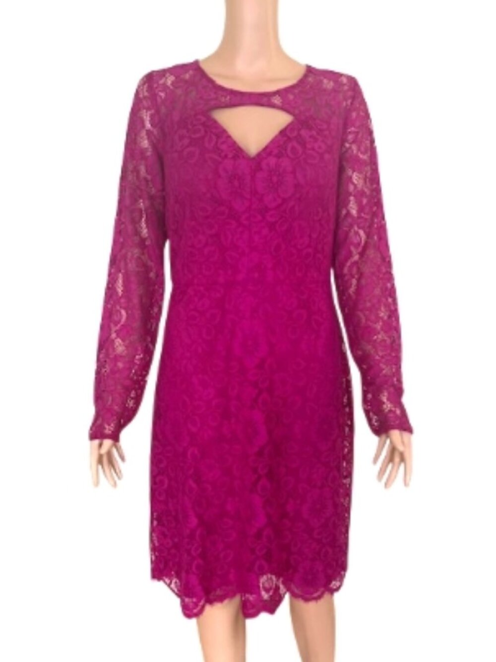 GUESS Women’s Magenta Floral Lace Dress 14 NWT Open Back Scalloped Hem Party